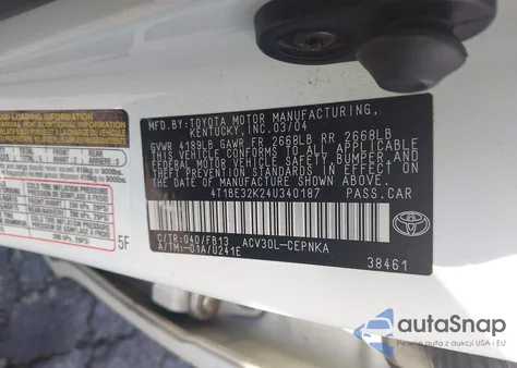 2004 Toyota Camry Le из США, поврежденный, VIN 4T1BE32K24U340187